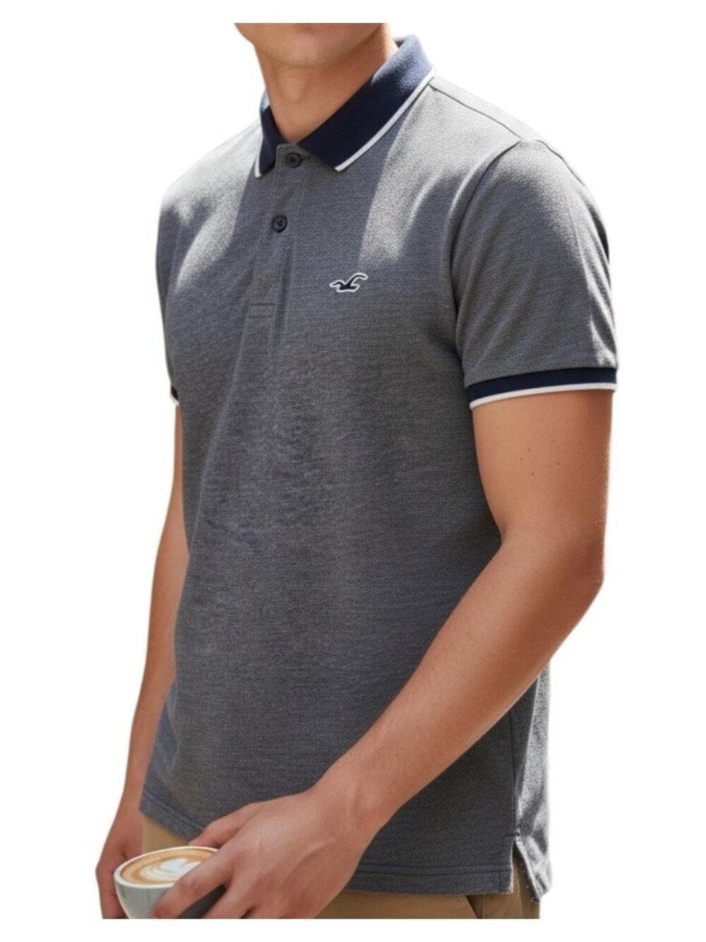 Hollister Mens Epic Flex Polo Shirt~Size Medium~Blue White Stretch Top L14 02